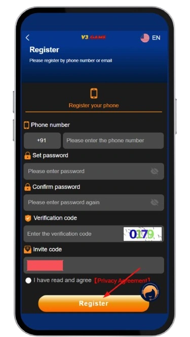 Click on the register button